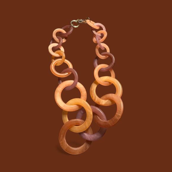 Peach Lucite Link Necklace & Faceted Drop Earrings Set - Picture 3 of 3